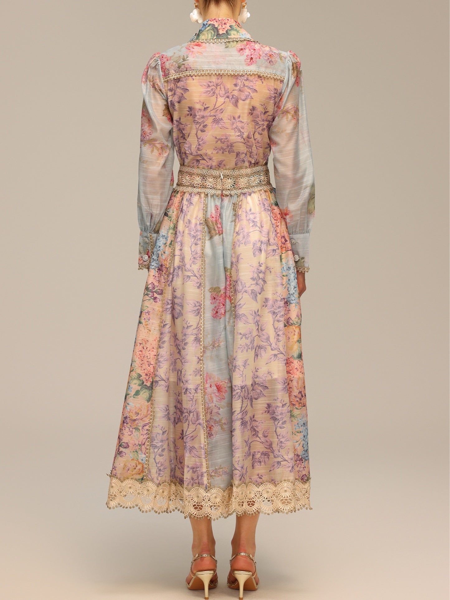 Bohemian Long Sleeve Floral Print Lace Top and Skirt 2-Piece Set